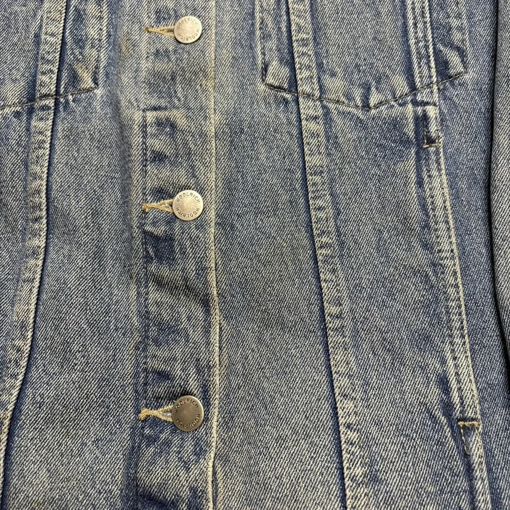 Woolrich Denim Jacket Womens Medium Blue Jean Trucker Snap Front Unlined Outdoor